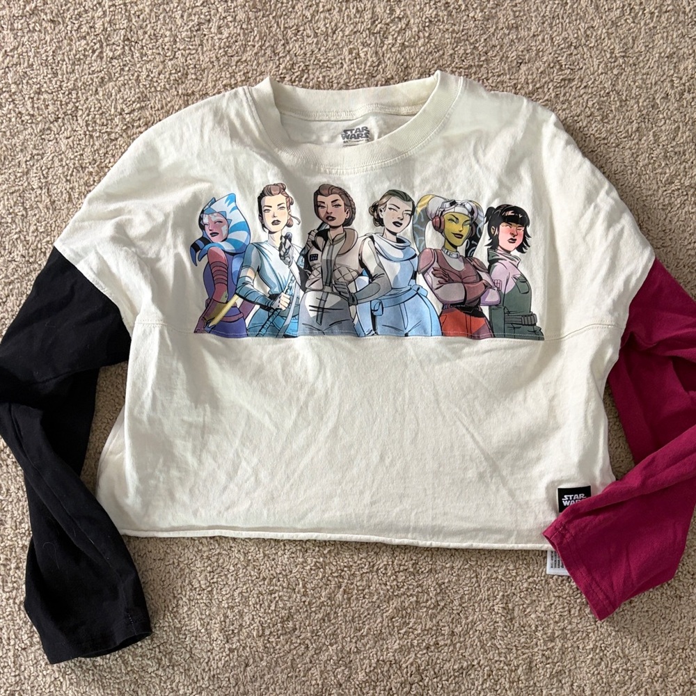Star Wars Cream Tee with Black and Pink Sleeves